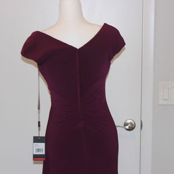 NWT La Femme Dark Berry Ruched Jersey Sheath Gown Maxi Dress Women Size 4 - Picture 9 of 13